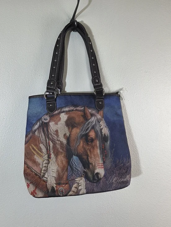 Montana West Horse Canvas Tote Bag NWT Laurie Prindle Western Cowgirl Shoulder - Picture 2 of 15
